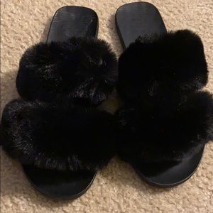 Softest black fur slides